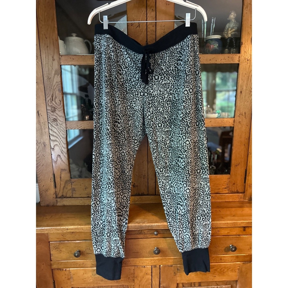 P.J. Salvage Originals Animal Print Leopard Pajama Jogger Pants Black Gray 1X 44